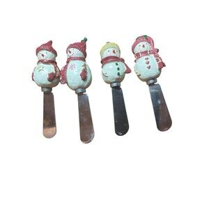 Saint Nicholas Square Warm Wishes Set of 4 Snowmen Spreaders Cheese Butter READ